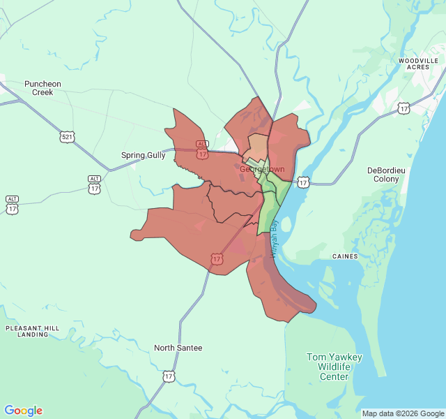 Map of septic coverage in Georgetown, SC