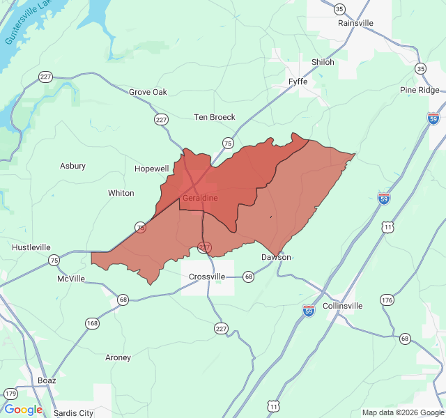 Map of septic coverage in Geraldine, AL