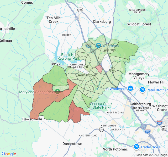 Map of septic coverage in Germantown, MD