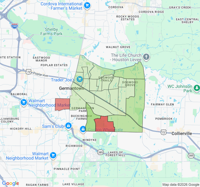 Map of septic coverage in Germantown, TN