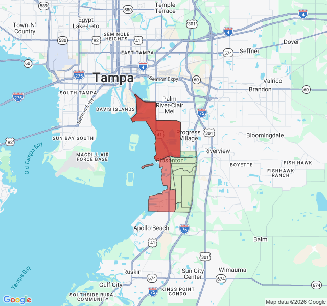 Map of septic coverage in Gibsonton, FL