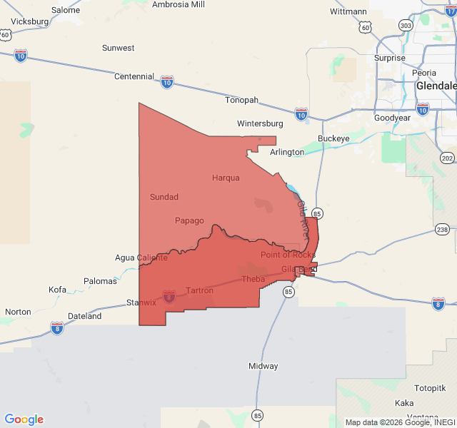 Map of septic coverage in Gila Bend, AZ