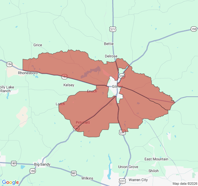 Map of septic coverage in Gilmer, TX