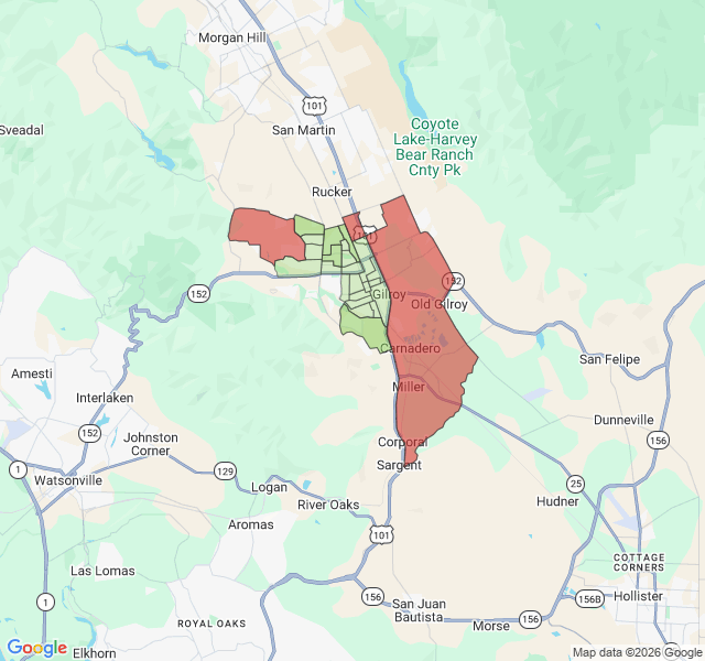 Map of septic coverage in Gilroy, CA