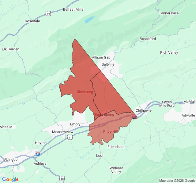 Map of septic coverage in Glade Spring, VA