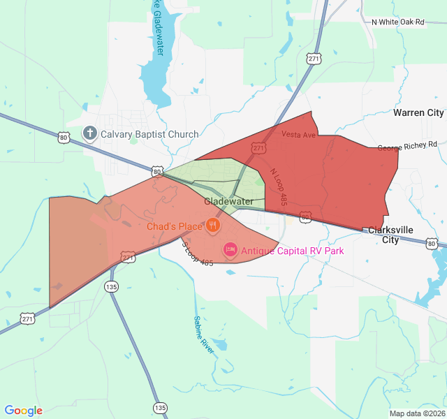 Map of septic coverage in Gladewater, TX