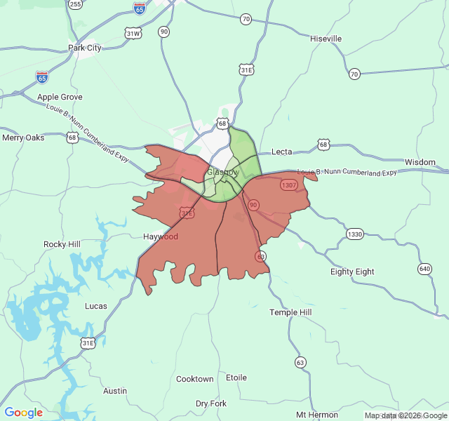 Map of septic coverage in Glasgow, KY
