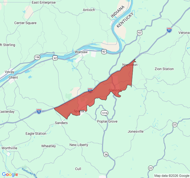 Map of septic coverage in Glencoe, KY