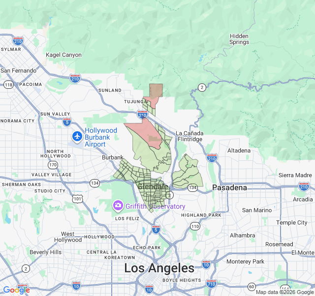 Map of septic coverage in Glendale, CA