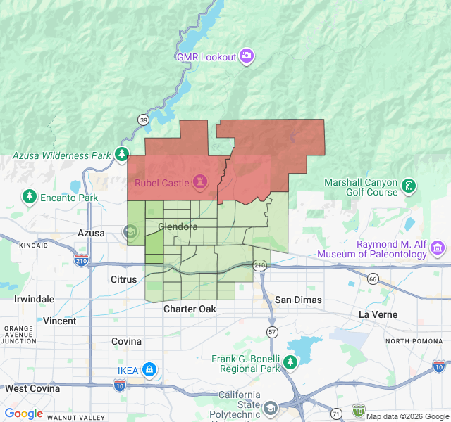 Map of septic coverage in Glendora, CA