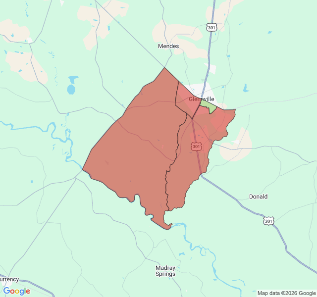 Map of septic coverage in Glennville, GA