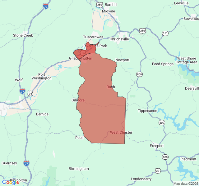 Map of septic coverage in Gnadenhutten, OH