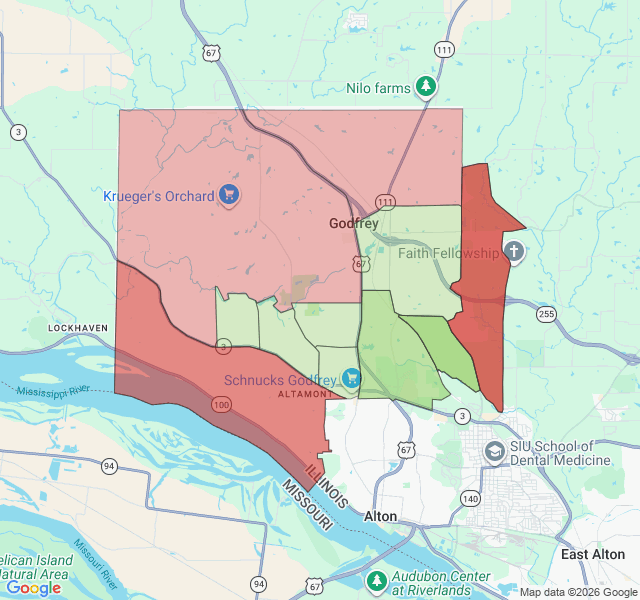 Map of septic coverage in Godfrey, IL