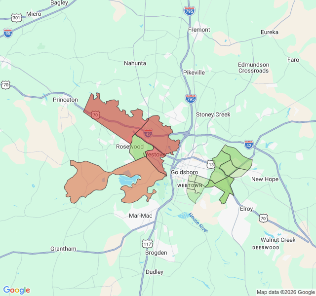 Map of septic coverage in Goldsboro, NC