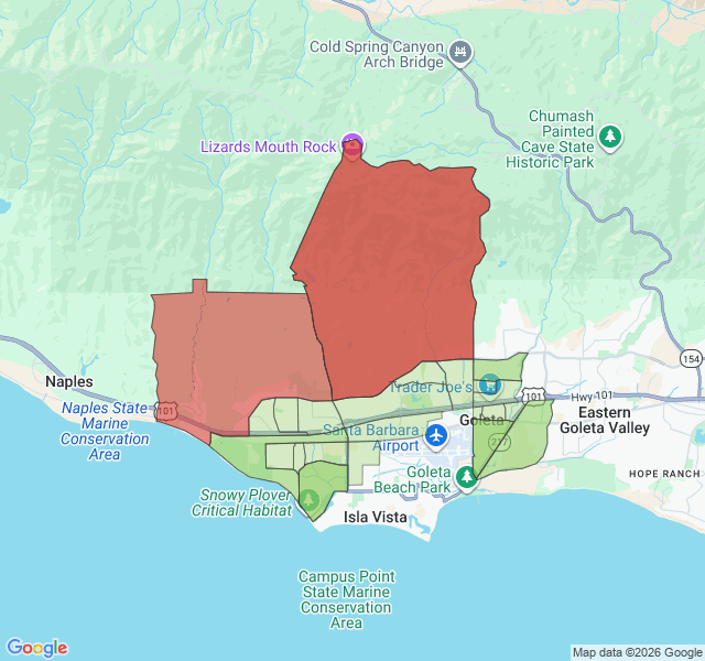 Map of septic coverage in Goleta, CA
