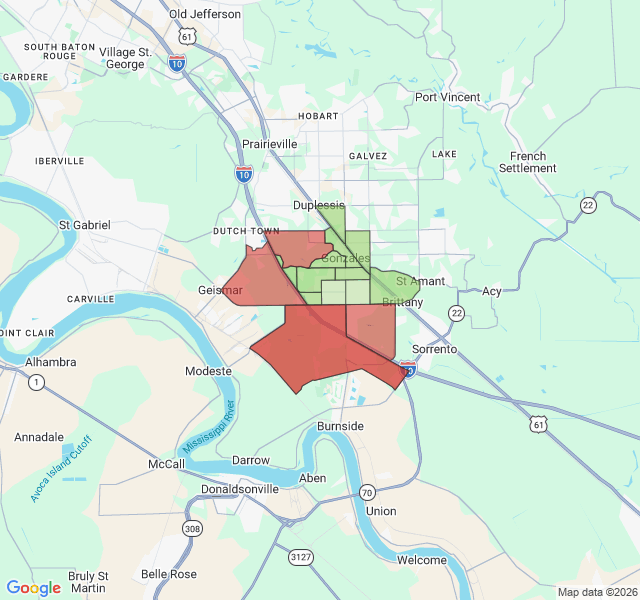 Map of septic coverage in Gonzales, LA