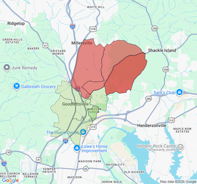 Map of septic coverage in Goodlettsville, TN