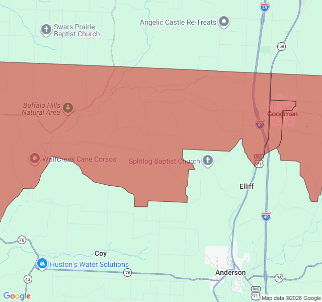 Map of septic coverage in Goodman, MO
