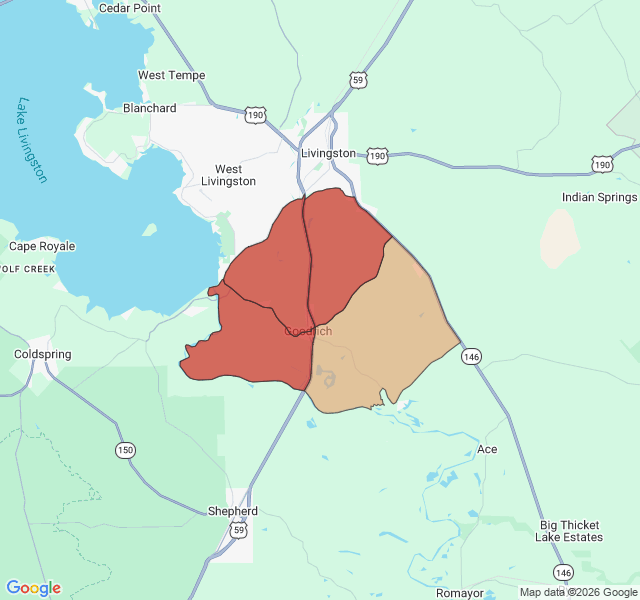 Map of septic coverage in Goodrich, TX