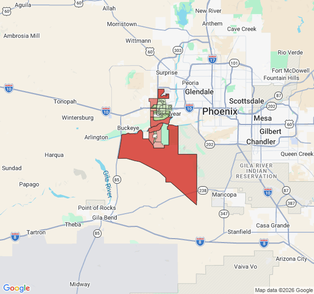 Map of septic coverage in Goodyear, AZ