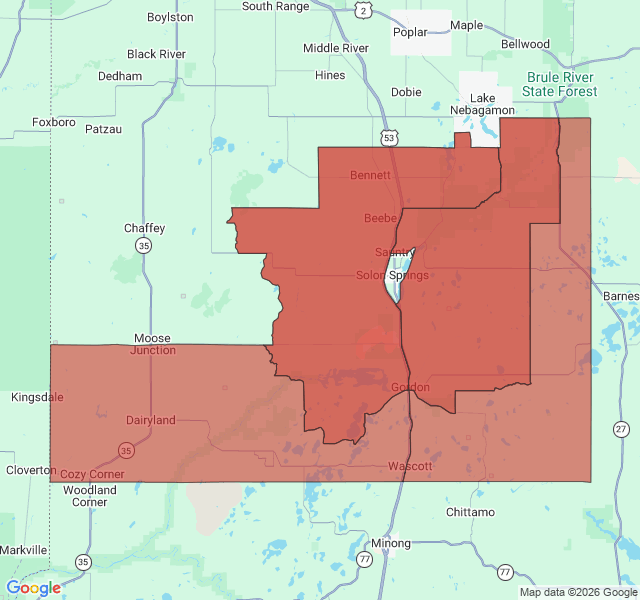 Map of septic coverage in Gordon, WI