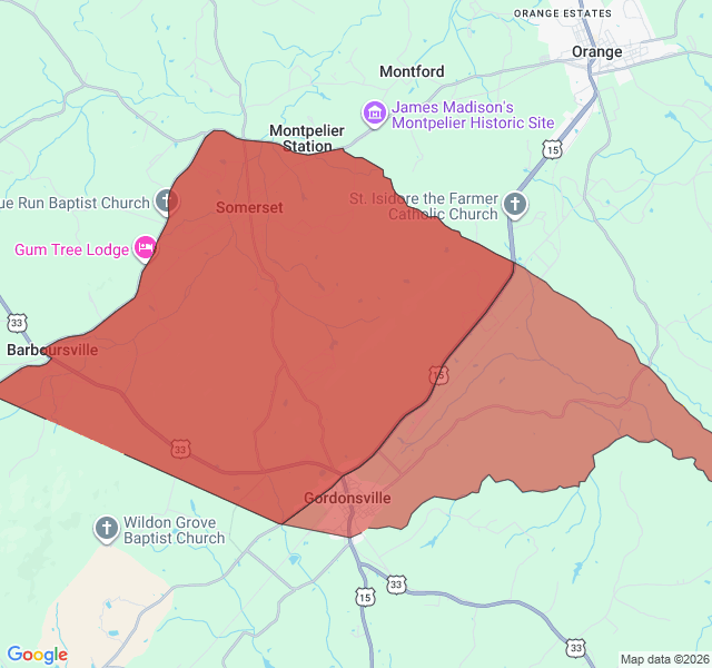 Map of septic coverage in Gordonsville, VA
