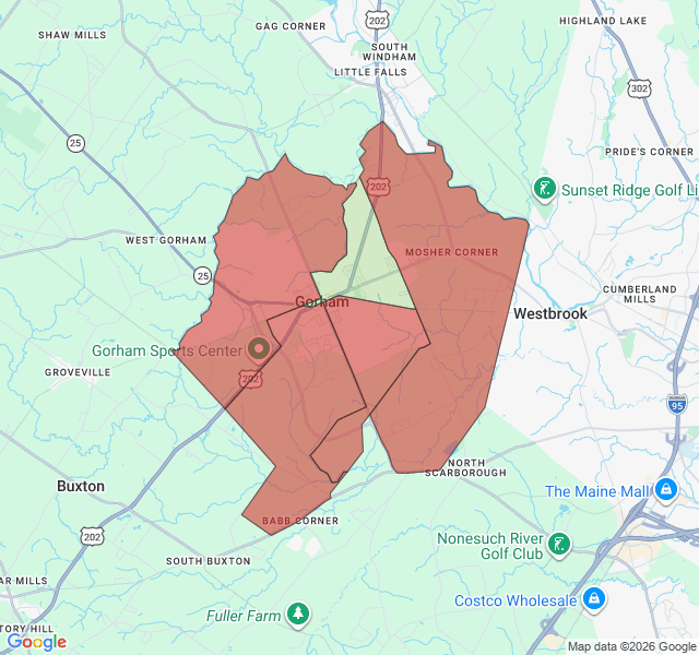 Map of septic coverage in Gorham, ME