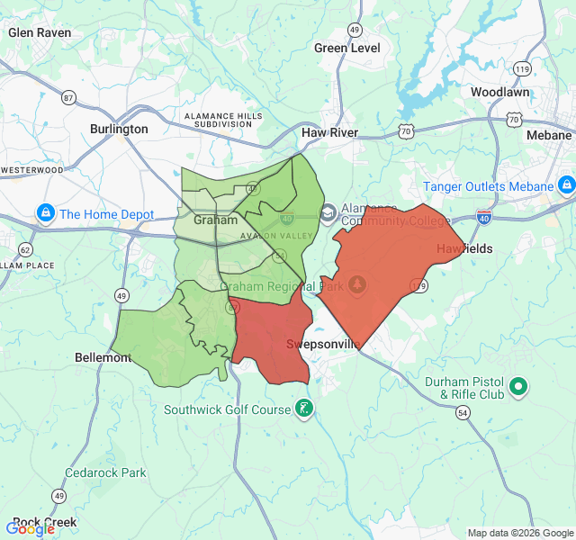 Map of septic coverage in Graham, NC