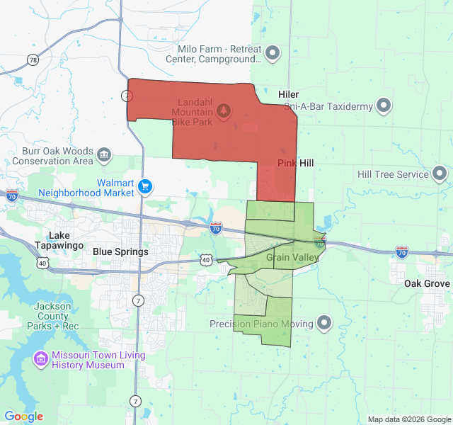 Map of septic coverage in Grain Valley, MO