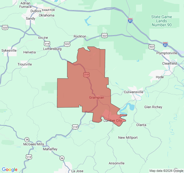 Map of septic coverage in Grampian, PA