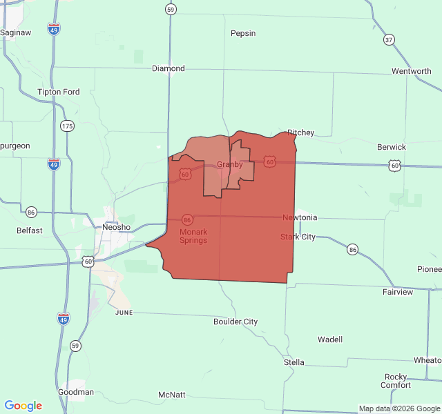 Map of septic coverage in Granby, MO