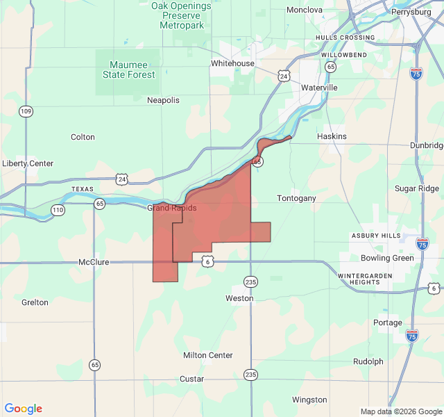 Map of septic coverage in Grand Rapids, OH