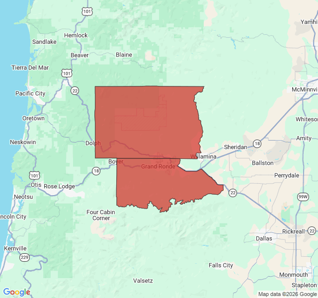 Map of septic coverage in Grand Ronde, OR