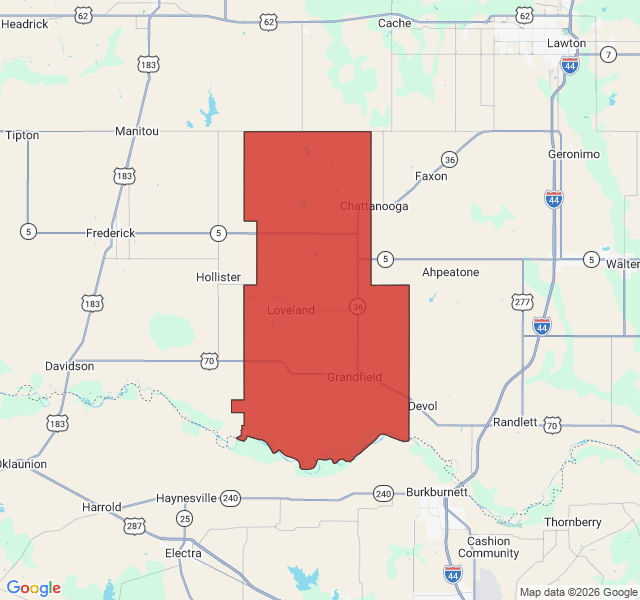 Map of septic coverage in Grandfield, OK