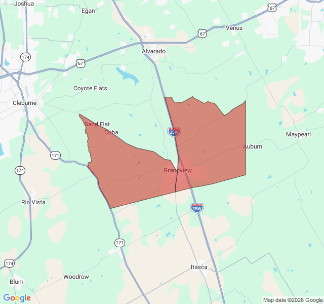 Map of septic coverage in Grandview, TX