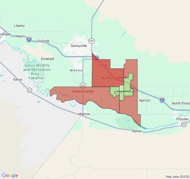 Map of septic coverage in Grandview, WA
