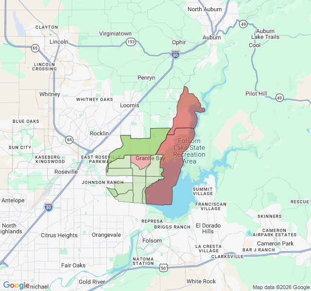 Map of septic coverage in Granite Bay, CA