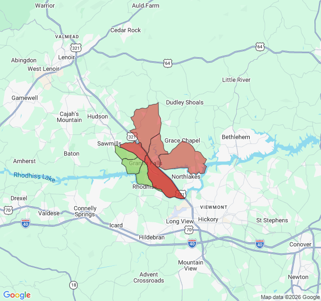 Map of septic coverage in Granite Falls, NC