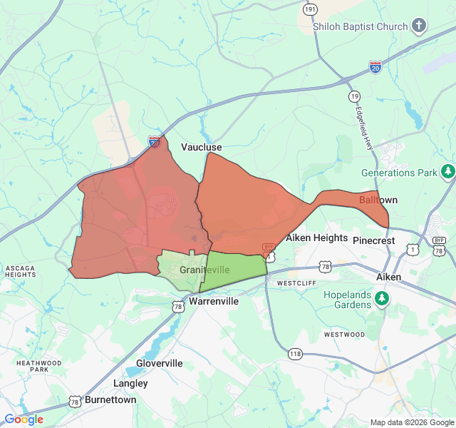 Map of septic coverage in Graniteville, SC