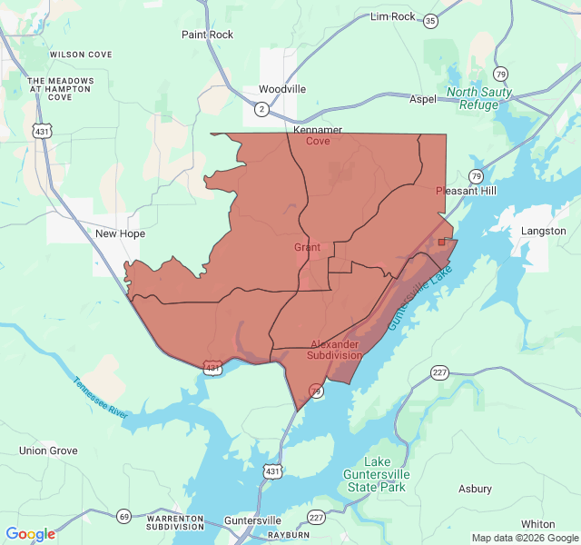 Map of septic coverage in Grant, AL
