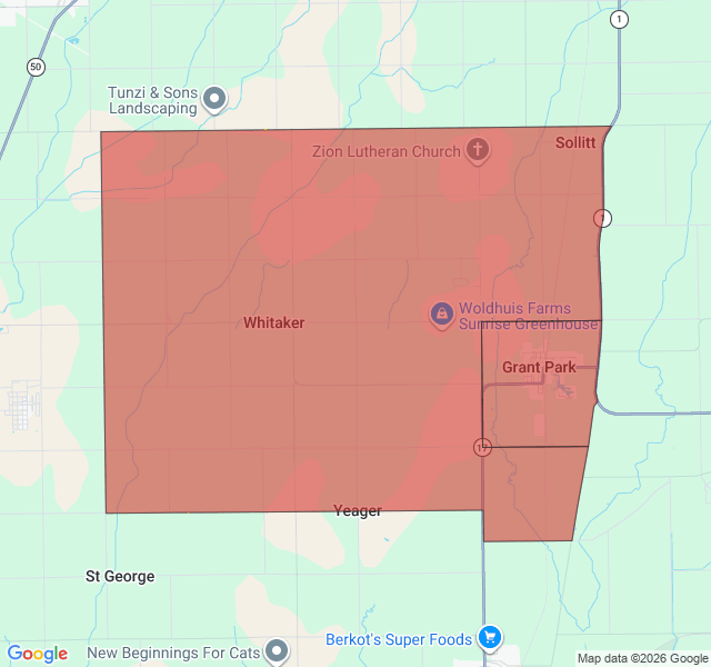 Map of septic coverage in Grant Park, IL