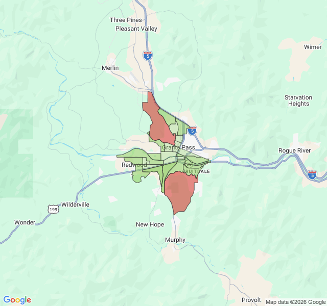 Map of septic coverage in Grants Pass, OR