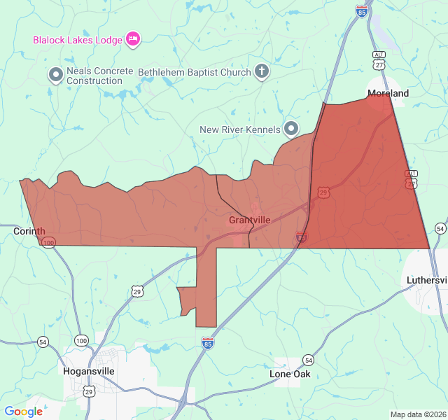 Map of septic coverage in Grantville, GA