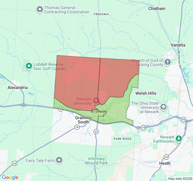 Map of septic coverage in Granville, OH