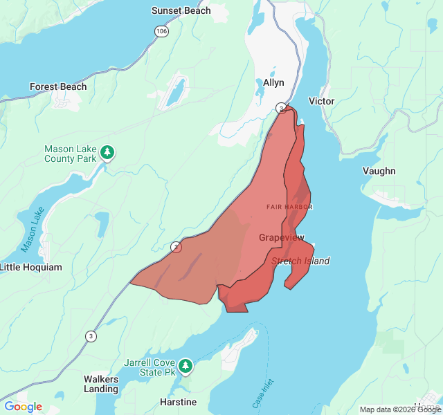 Map of septic coverage in Grapeview, WA