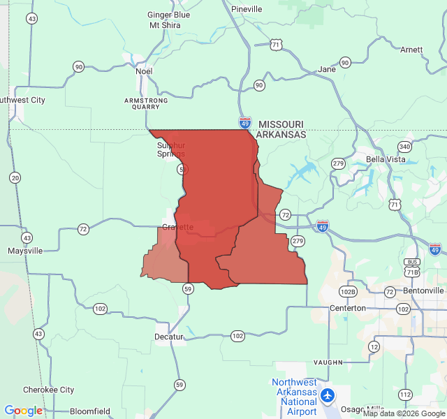 Map of septic coverage in Gravette, AR