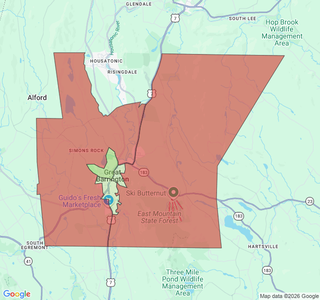 Map of septic coverage in Great Barrington, MA