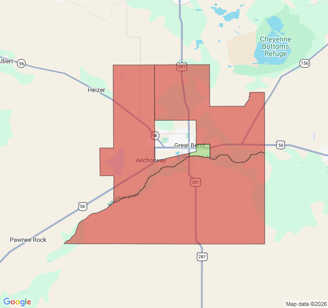 Map of septic coverage in Great Bend, KS
