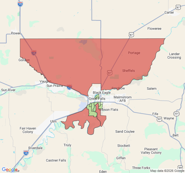 Map of septic coverage in Great Falls, MT