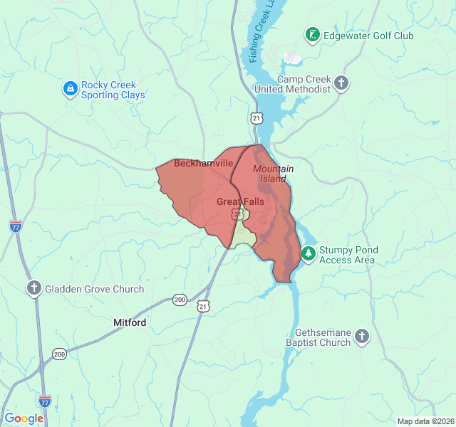 Map of septic coverage in Great Falls, SC